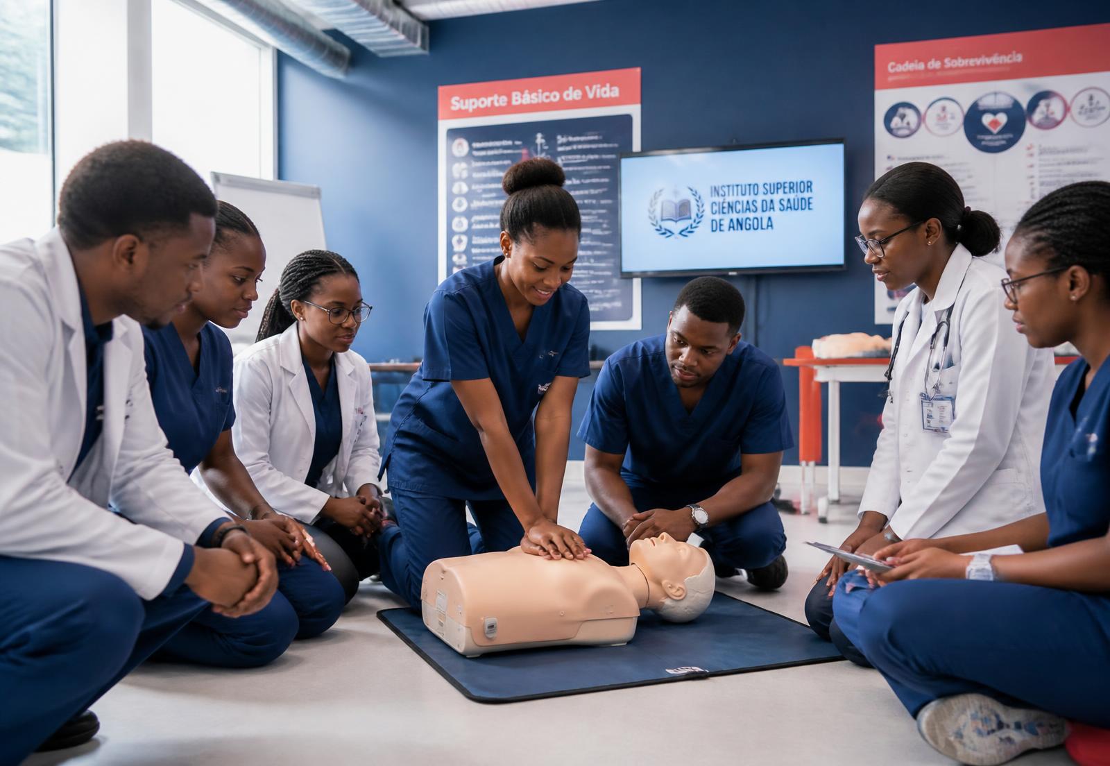 Formandos da Medical Academy em treino prático de suporte básico de vida